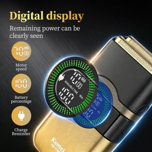 KEMEI Electric Foil Shavers for Men, Double Foil Razor with Floating Blades, Cordless Skin Fade Beard Shaver, USB Type C Rechargeable Up to 100 Min Usage, Travel Lock — view 6