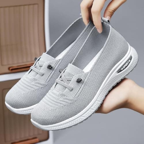 Women Comfy Orthopedic Walking Shoes Women Lightweight Slip-On Knitted Sneakers Comfortable Fashion Flat Walking Shoes Breathable Slip On Arch Support Non-Slip Sneakers — view 2