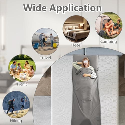Jonuin Sleeping Bag Liner, 210 x 115 cm Sleeping Bag Liners, Lightweight, Soft & Portable Travel Sheet for Adults, Unisex Sleeping Bag Liner for Backpacking, Camping, Hotels, and Summer Trips (Grey) — view 6