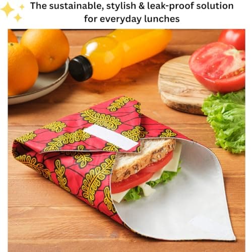 Reusable Sandwich Wrap - Washable, Leakproof, Double-Layered, Fabric, Foldable, Space Saver Sandwich Bag - Zero Waste Alternative to Cling Film, Aluminium Foil, Plastic Containers. (Red) — view 4