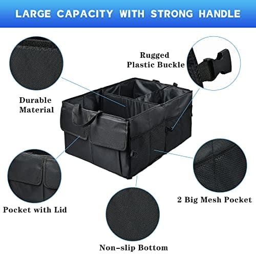 Car Boot Organiser Trunk Organiser with Multi Compartment, Foldable (Black） — view 3