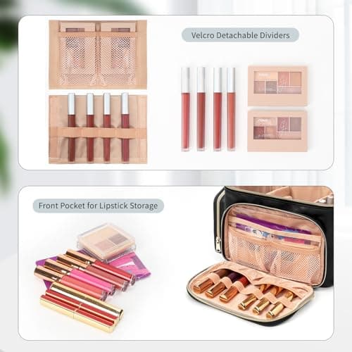 Large Makeup Bag with Brushes Compartments Travel Toiletry Bags for Women — view 5