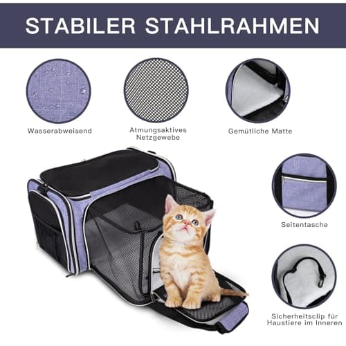 BAGLHER Cat Carrier Bag, Airline Approved Pet Carrier Soft Side Pet Travel 5 Sides Open Doors 3 Sides Expandable Foldable Dog Carrier with Fleece Pad — view 3