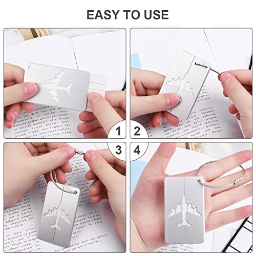 Vicloon Luggage Tag, 2 Pcs Luggage Labels Travel Suitcases Aluminium Tags, Aluminum Luggage Tag with Name ID Card for Luggage Baggage Identity ID Labels（Silver） — view 4