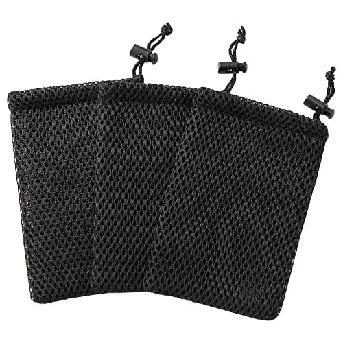 sourcing map Mesh Drawstring Bag 5x3.5, 3Pcs, Black, Travel Storage Pouch