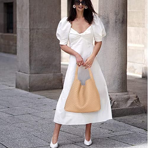 Dyalsa Women Woven Tote, Vegan Leather Handbag, Large Summer Beach Bag and Purse, Handmade Hobo Clutch Set (AL-007Ap) — view 6