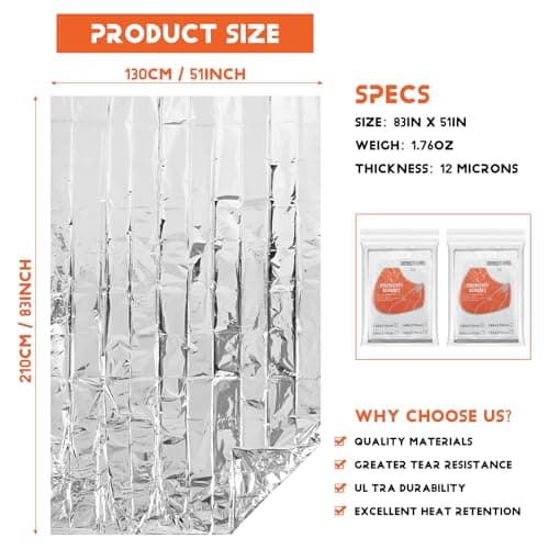 Clickinline 20 PCS Emergency Foil Blanket – 83" x 51" (210 x 130 cm) Thermal Survival Blanket Reflective for Outdoors, Hiking, Camping, Marathons or First-Aid, Survival Kit Emergency Supplies — view 6