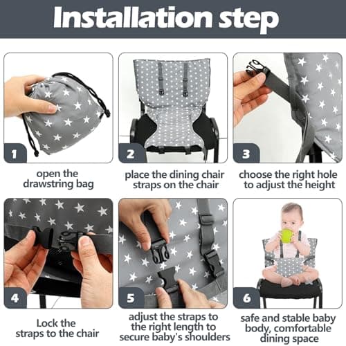 Portable Baby High Safely Seat Harness for Toddler Infant High Chair Fixed and Fallproof Baby Travel Essential High Booster Seat with Adjustable Straps Shoulder Belt Travel High Chair for Toddlers 1-3 — view 4