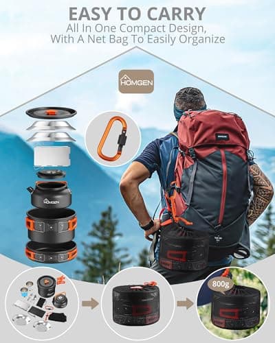 HOMGEN Camping Cooking Set with 1 Windshield & 2 Plates Cups Cutlery — view 5