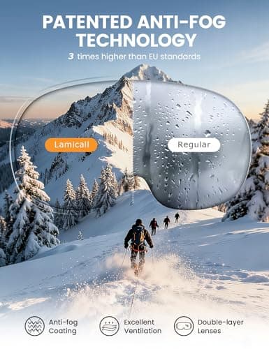 Lamicall Ski Goggles, Skiing Goggles - 【HD Spherical Lens】 Anti-fog Snow Snowboard Goggles with Wide OTG Over Helmet Compatible, UV400 Protection for Men & Women - White Frame - GreenBlue — view 3