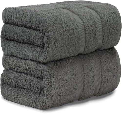 LoomTrove Pack of 2 Extra Large Jumbo Bath Sheets 100 x 200 cm 100% Egyptian Combed Cotton XL Towels Quick Dry Big Bath Sheet Super Soft Hotel Quality Towels Set (Charcoal Grey) — view 6