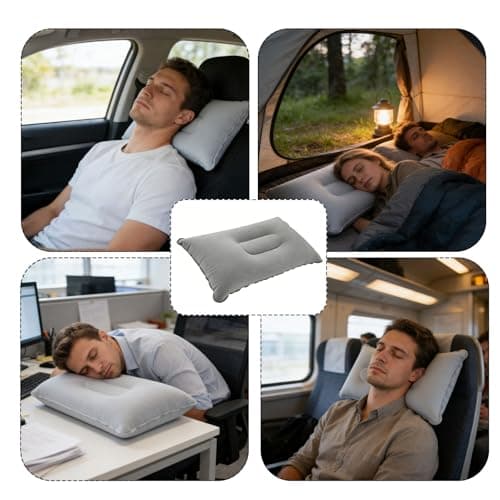 ChainYao 2 PCS Ultralight Inflatable Camping Pillows, Compact Portable Blow Up Pillow with Soft Flocked Surface, Waterproof Air Pillow for Travel Backpacking Outdoor Activities, Grey — view 4