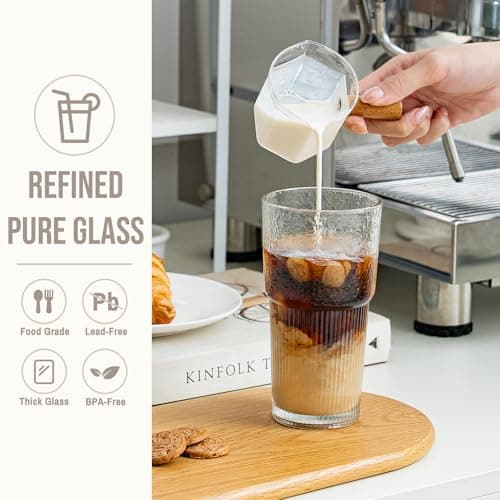 SoulTimes 600ml Ribbed Glass Tumblers with Lids and Glass Straws, Set of 2 – Leakproof Design, Durable Drinking Glasses for Iced Coffee, Juice, Smoothies & Cold Beverages, Includes Cleaning Brush — view 5