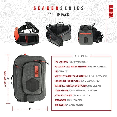 BUBBA Seaker Series Hip Pack Premium Dry Travel Bag with Extreme Weather-Resistant Materials, Fully Padded and Adjustable Wait Belt and 10L of Capacity Perfect for Any Angler — view 3
