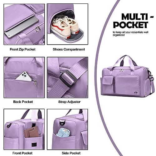 CarryFitness® Sports Gym Bag Duffle Bag with Shoes Compartment, Waterproof Weekend Bags for Women and Men, Hand Luggage Bag, Lightweight Holdall Hospital Overnight Bag - Purple 37L — view 4