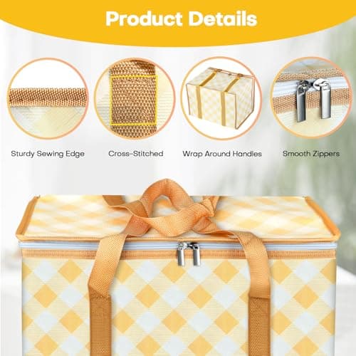Beautyshow Cool Bag, 40L Large Insulated Bag, Reusable Grocery Shopping Bags with Classic Gingham Design, Foldable Thermal Food Delivery Bags Soft Cooler for Picnic, BBQ, Camping, Beach, Travel, Auto — view 4