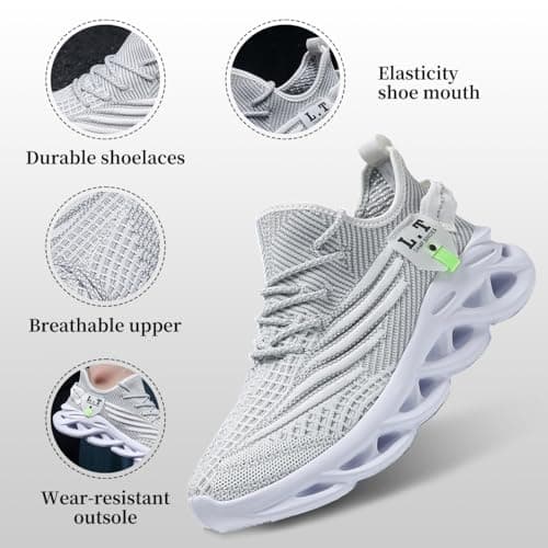 XKOWUO Mens Womens Trainers Walking Running Shoes Non Slip Gym Slip On Tennis Trainers Outdoor Sports Sneakers Lightweight Workout Shoes White Size 5.5 — view 6