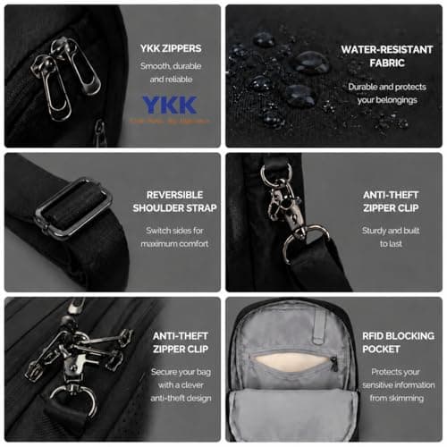 UMydeal Sling Bag Mens Crossbody Bag RFID Anti Theft Travel Shoulder Bag — view 5