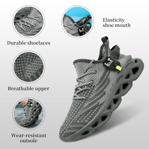 XKOWUO Mens Womens Trainers Walking Running Shoes Non Slip Gym Slip On Tennis Trainers Outdoor Sports Sneakers Lightweight Workout Shoes Light_Gray Size 7 — view 6