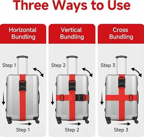 StoneMaxi Adjustable Luggage Straps With Locks 3 Digit Combination Lock Multi-Colour Travel Suitcase Straps Security Password Lock Travel Accessories Suitcase Belt (Red) — view 6