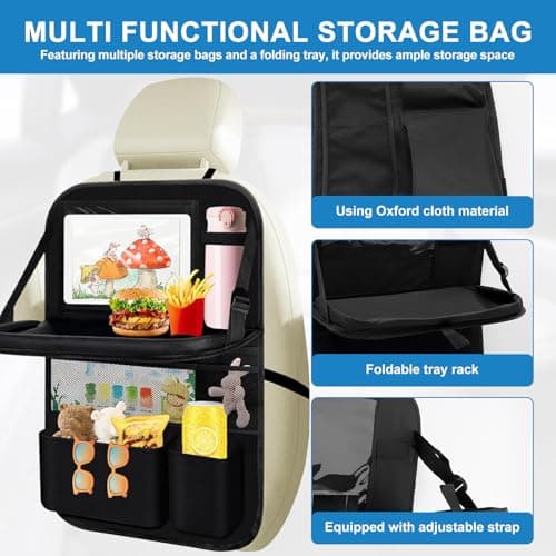 Car Seat Organiser for Kids Multifunctional Waterproof Car Seat Back Protectors Kick Mats with Foldable Tray and Many Pockets 61x42cm Large Storage Bag Travel Accessories for Books, Toys, Snacks — view 3