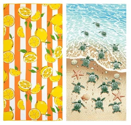 Adore 2 Pack Microfibre Beach Towels 70x140cm - Lemons & Turtles — view 2