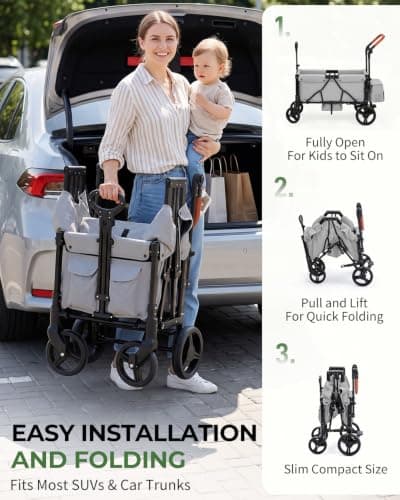 LALAHO Folding Wagon Stroller for 2 Kids with 5-Point Harness, Grey — view 5