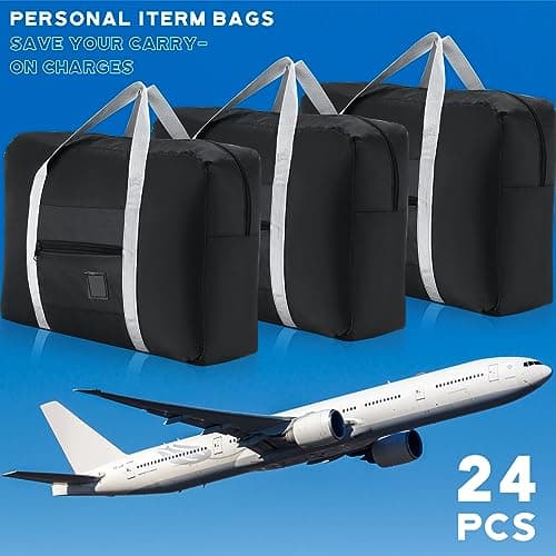 Sweetude 24 Pcs Travel Duffel Bags Bulk Foldable Luggage Bag Women Men Waterproof Carry Tote with Trolley Sleeve for Gym, Overnight, Airlines, Black — view 4