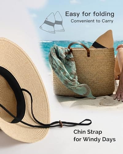 FURTALK Womens Beach Sun Straw Hat Wide Brim UV Protection Travel Hat — view 3