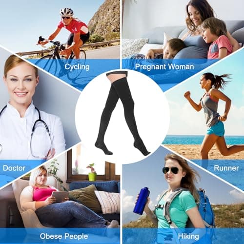 AOGOE Thigh High Compression Stockings for Women & Men, 23-32 mmHg Closed Toe Support Stockings with Anti-Slip Silicone Band, Graduated Compression Socks for Varicose Veins, Edema, Flight, Nursing — view 6