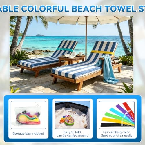 Fendyuz Towel Bands for Sun Loungers - Elastic Sunbed Towel Bands, 6 Pack Widen Beach Towel Bands for Beach, Pool, Cruise Ships, Camping, And Securing Bulky Items — view 5