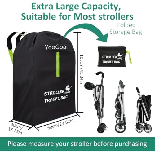 YooGoal Stroller Bag for Airplane 60x40x105cm, Pushchair Travel Bag Large Capacity Pram Cover for Gate Check Waterproof Buggy Accessories Suitable for Most Pushchairs — view 2
