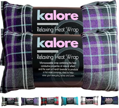 Wheat Bags Microwavable Neck and Shoulder Wrap - 2-Pack Scented Lavender Heat Bags Microwavable for Body Comfort - Tartan Cotton Fabric & UK Wheat Heat Pack Compress by Kalore - Purple