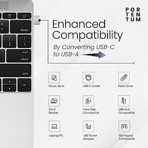 PORTENTUM USB c to USB Adaptor - 480 MB Speed - Premium Zinc Allow with High Heat Resistance - USB to USB C adapter WITH Only 4 grams - Silver — view 3