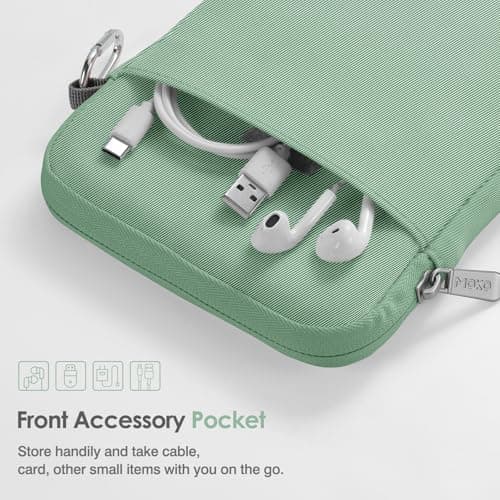 MoKo Padded Ereader Sleeve Case for 6-7 inch Tablet Sleeve Bag Protective Cover Pouch with a Carabiner, Compatible with 7" eReader Colorsoft Signature Edition/Paperwhite 12th Gen. 2024, Dark Green — view 5