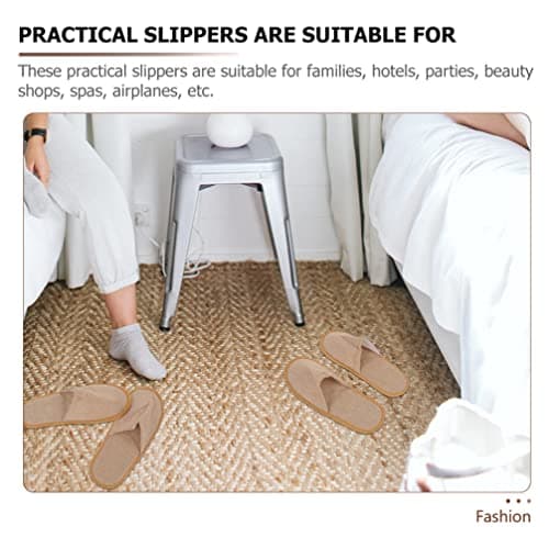 Zerodeko 6 Pairs Foldable Slippers Cotton Linen Guest Slippers Khaki — view 4