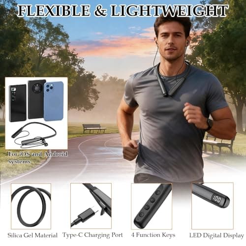 Poeloisy Neckband Bluetooth headphones 5.3 Wireless with Mic, 100H Playtime — view 6
