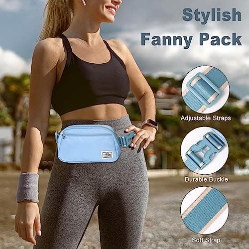 DMLuna Small Crossbody Bags for Women Trendy, Lightweight Waist Pack for Women & Men, Mini Belt Bag, Waist Bag with Adjustable Strap for Running Workout Traveling, Sky Blue — view 6