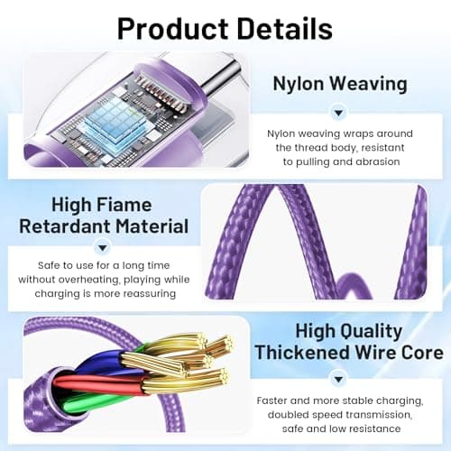 USB to USB C Cable 5 Pack USB A to USB C Fast Charging Nylon Braided Cables — view 3
