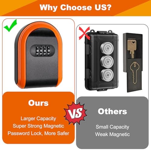 COITEK Magnetic Key Holder with Lock, Magnet Lock Box Hidden Under Car, Secure 4-Digit Combination with Resettable Code For for Indoor, Outdoor (Orange+Black) — view 6