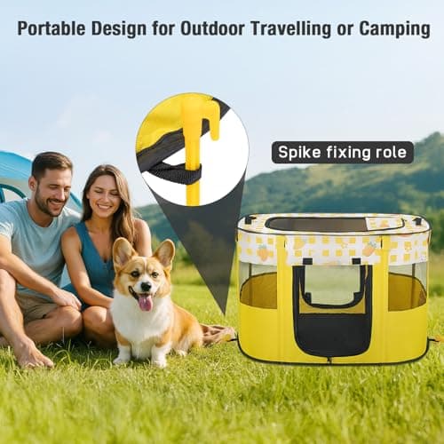 Foldable Pet Playpen, Portable Small Dog Cat Crate, Soft Indoor Outdoor Pet Cage, Puppy Playpen with Mesh Panels, Dog Tent, Cat Playpen, Travel Pet Puppy Cage for Pets (Yellow-L) — view 6