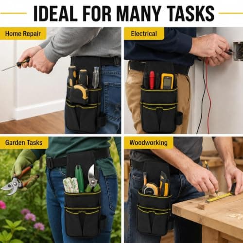 Heavy Duty Nylon Tool Belt Pouch, Durable Work Belt Pouch, Adjustable Waist Multifunctional Work Tool Belts with Multi Compartments, Water Resistant Tools Storage Pouchs — view 5