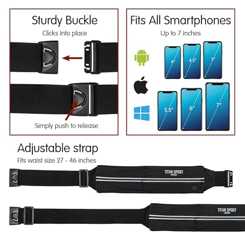 TITAN SPORT Running Belt Waist Bag Phone Holder with Ultra Slim Water Bottle (190ml), Adjustable Sports Water Resistant Band with Two Pockets Fits Smartphones up to 7", Ideal for Men & Women’s Fitness — view 3