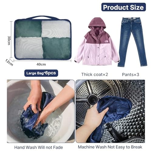 Large Packing Cubes 6 PCS, 40x30x12CM Same Size Suitcase Organiser Bags 6-Piece, Travel Bags Organiser 6 Pack (Navy, 6 x L) — view 6