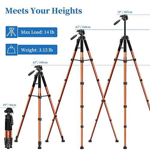 JOILCAN 74"/188cm Camera Tripod, Aluminum Tripod for DSLR/Canon/Nikon/Video — view 2