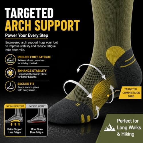 Merino Wool Hiking Socks for Men 2 Pack, Thermal Socks for Winter, Olive — view 4