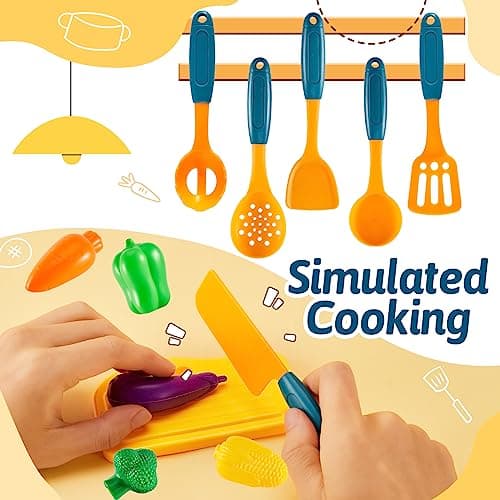 LINFUN KIDS Mud Kitchen Accessories Toy Pots and Pans Play Food Cooking Set — view 5