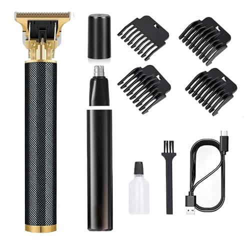 Beard Trimmer & Nose Hair Trimmer Set with Travel Case Rechargeable Trimmer Set for Men 2-in-1 Men's Grooming Kit with 4 Combs & T-Blade Cordless,USB-C Charging Gift for Men(Birthday)