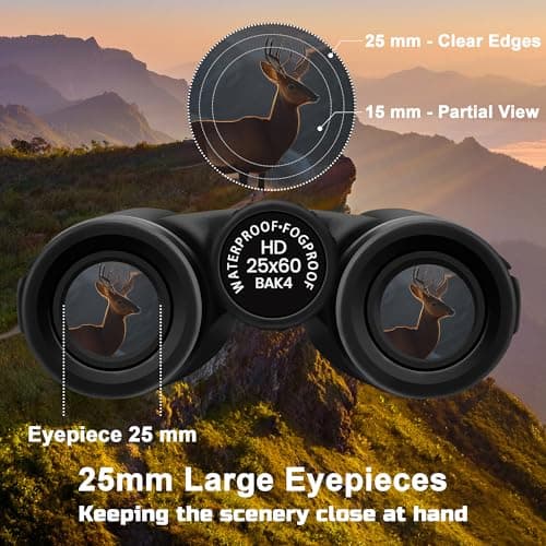 High Power 25X60 Binoculars for Adults BAK4 Prism FMC Lens - Black — view 5