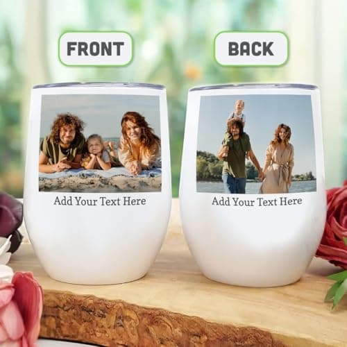 EKAM Personalised Mug Any Photo Image Text Logo Cup - 12oz Travel Mug Wine Tumbler with Lid Insulated Stainless Steel Wine Glass Double Wall - Gift for Valentine’s Day, Birthday, Christmas Day — view 4